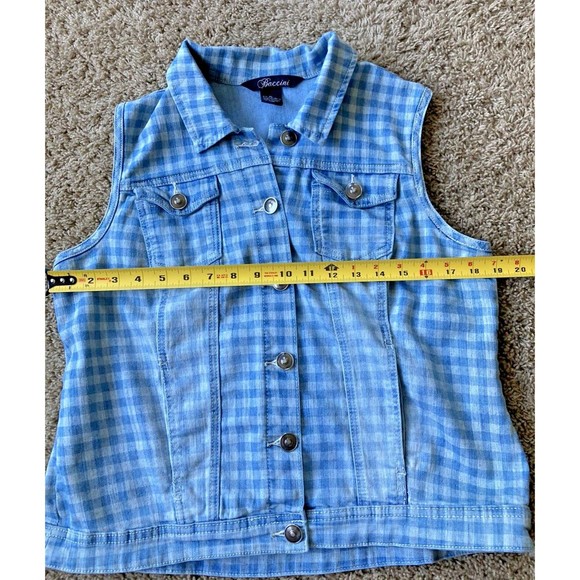 Baccini Denim Vest Womens Large Blue Checkered Button Front - Picture 8 of 8